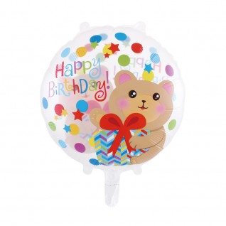 17" 生日熊仔 圓形透明氣球