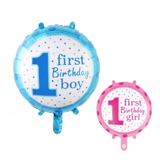 18" Boy Gril 1st Birthday 鋁膜氣球