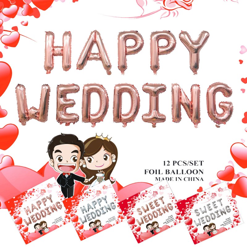 16" Wedding 字串 鋁膜氣球套裝